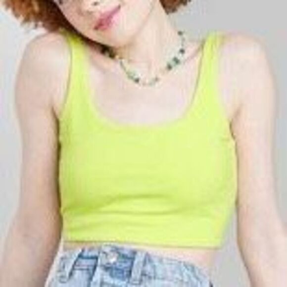 NWT Wild fable Scoop Neck Tiny Tank Top bright neon yellow size M - Picture 1 of 4